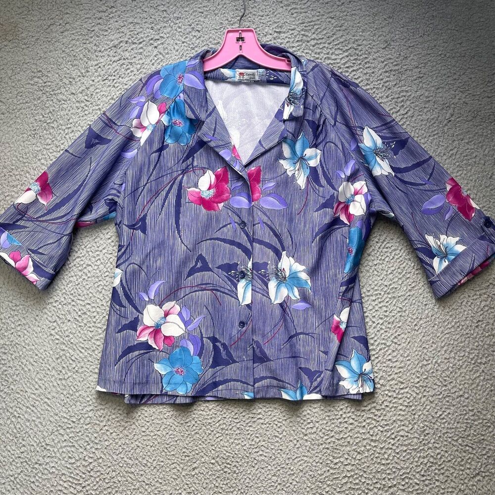 Vintage Hawaiian Shirt Womens Large Purple Naturally Yours Aloha Floral